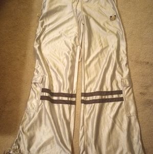 EUC Buggirl Y2K raver parachute wide leg phat pants silver black sz xs 32 waist